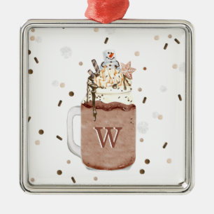 Chocolate Christmas Snowman Milkshake Monogram Metal Tree Decoration