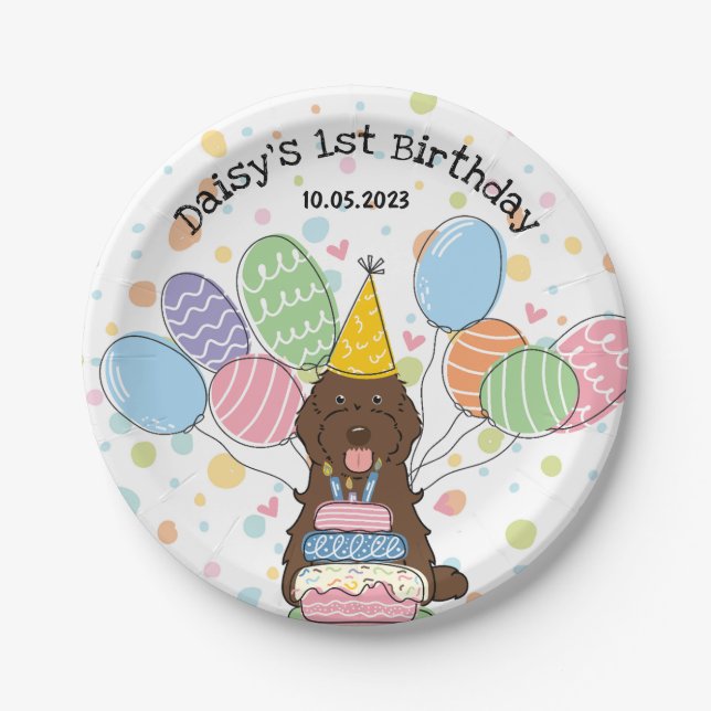 Chocolate Cockapoo Cavapoo Dog Birthday  Paper Plate (Front)
