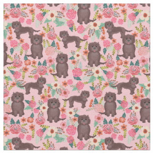 Chocolate cockapoo dogs vintage florals pink fabric