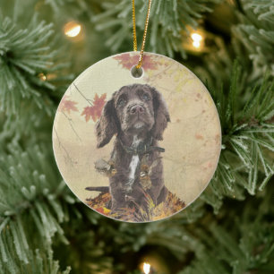 Chocolate cocker spaniel puppy      ceramic tree decoration