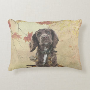 Chocolate cocker spaniel puppy decorative cushion