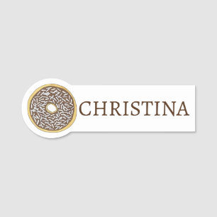 Chocolate Coconut Doughnut Doughnut Shop Bakery Name Tag