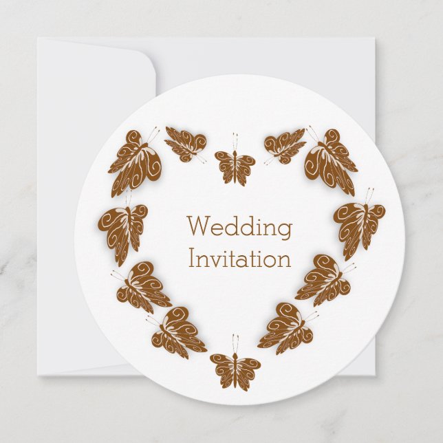 Chocolate Coloured Butterflies Design Wedding Invitation (Front)