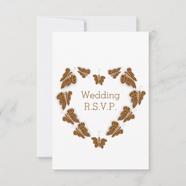 Chocolate Coloured Butterflies Design Wedding RSVP Card (Front)