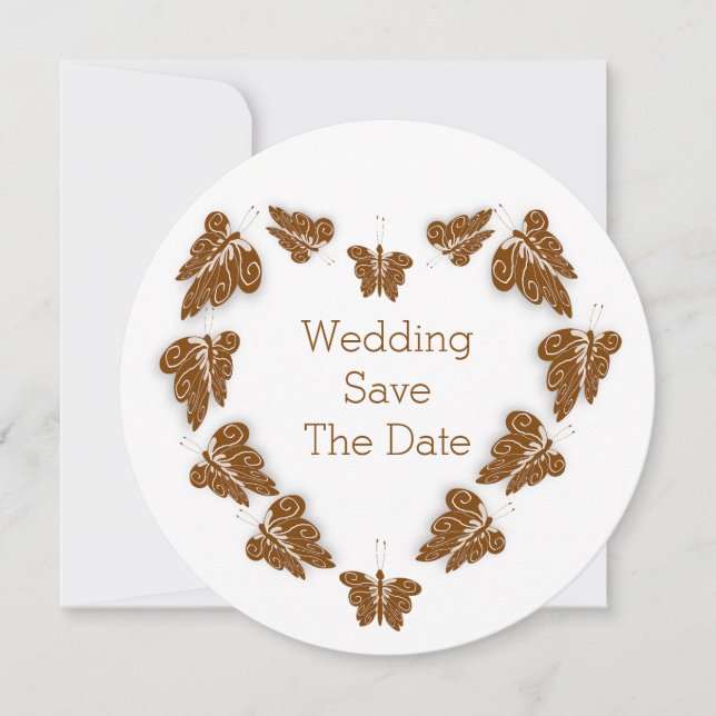 Chocolate Coloured Butterflies Design Wedding Save The Date (Front)
