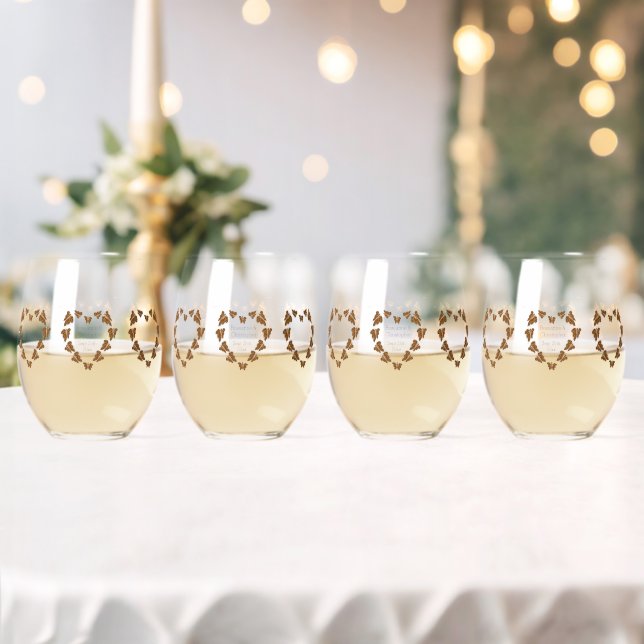 Chocolate Coloured Butterflies Design Wedding Stemless Wine Glass (Insitu (Wedding))