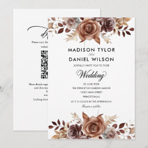 Chocolate Copper ivory Floral wedding Invitation