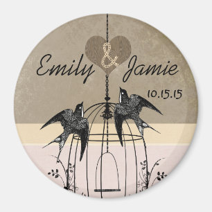 Chocolate & Coral Bird Cage Wedding Magnet