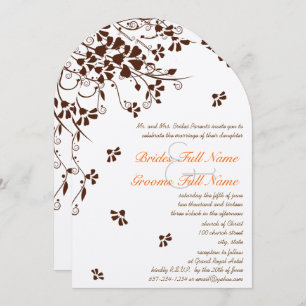 Chocolate Coral Floral Wedding Invitations