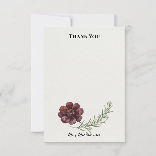 Chocolate Cosmos and Rosemary Thank You Card (Front)