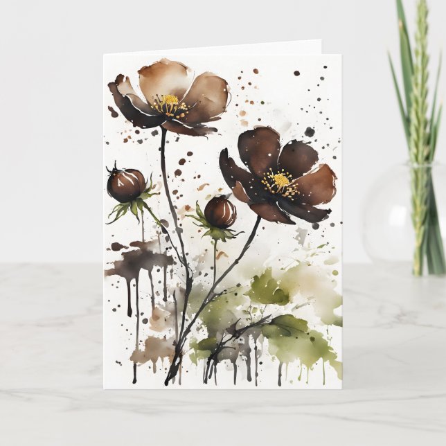 Chocolate cosmos - Watercolor flowers Card (Front)