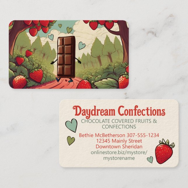 chocolate covered dipped strawberry confections business card (Front/Back)