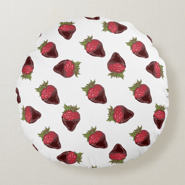 Chocolate-Covered Strawberries Pattern Round Cushion (Front)