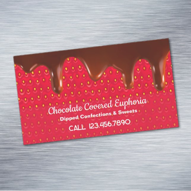 Chocolate Covered Strawberry Magnetic Business Card (Chocolate Covered Strawberry Business Card Magnets)
