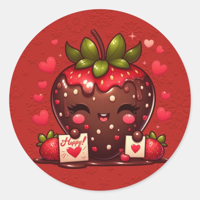 Chocolate Covered Strawberry Valentine's Classic Round Sticker (Front)