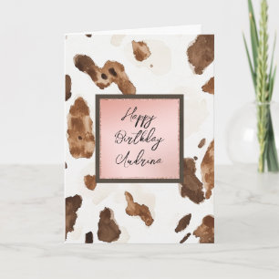 Chocolate Cream Animal Print Rose Blush Birthday Card