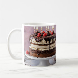 Chocolate Cream Birthday Cake With Strawberries, Coffee Mug
