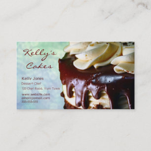 Chocolate Cream Cake Blue Bokeh Business Card