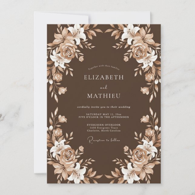 Chocolate Cream Rose Wedding Invitation (Front)