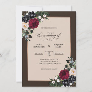 Chocolate Crimson Berry Wedding Invitation