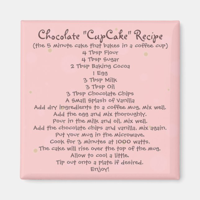 Chocolate "Cup Cake" in a Mug Recipe - Magnet (Front)