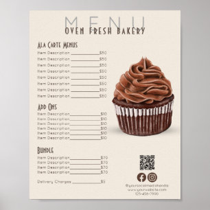 Chocolate Cupcake Beige Menu Bakery Price List Poster