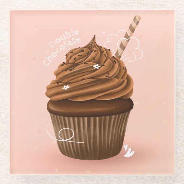 Chocolate Cupcake Glass Coaster (Front)