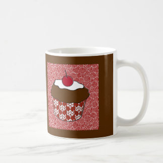 Chocolate Cupcake on Red and White Pattern Coffee Mug