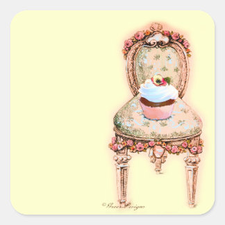 Chocolate Cupcake Pink French Chair Square Sticker