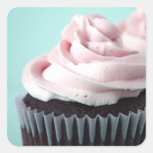 Chocolate Cupcake Pink Vanilla Frosting Square Sticker