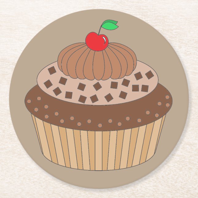 Chocolate Cupcake Round Paper Coaster (Front)