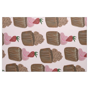 Chocolate Cupcake Strawberry Pattern Fabric