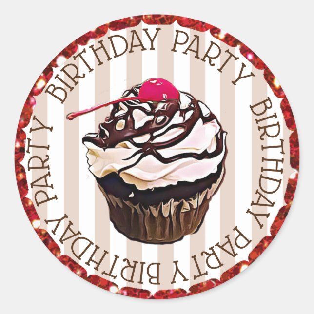 Chocolate Cupcake with Cherry Birthday Stickers (Front)