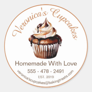 Chocolate Cupcake With Contact Details Classic Round Sticker