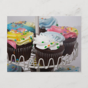 Chocolate cupcakes on a cake stand 2 postcard