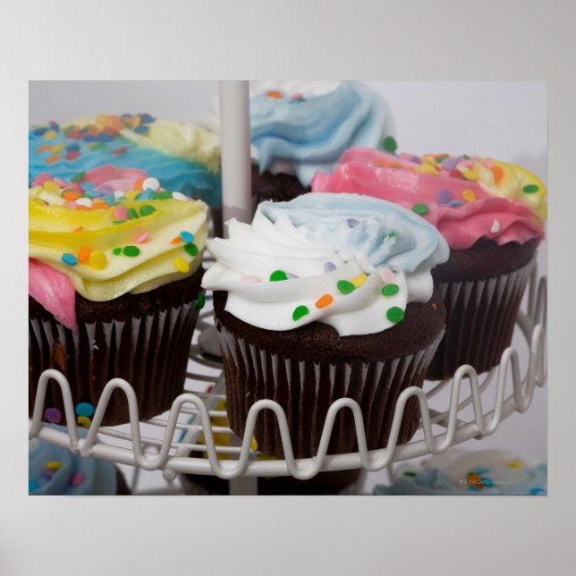 Chocolate cupcakes on a cake stand 2 poster (Front)