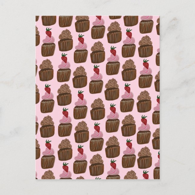 Chocolate Cupcakes Pattern Happy Birthday Postcard (Front)