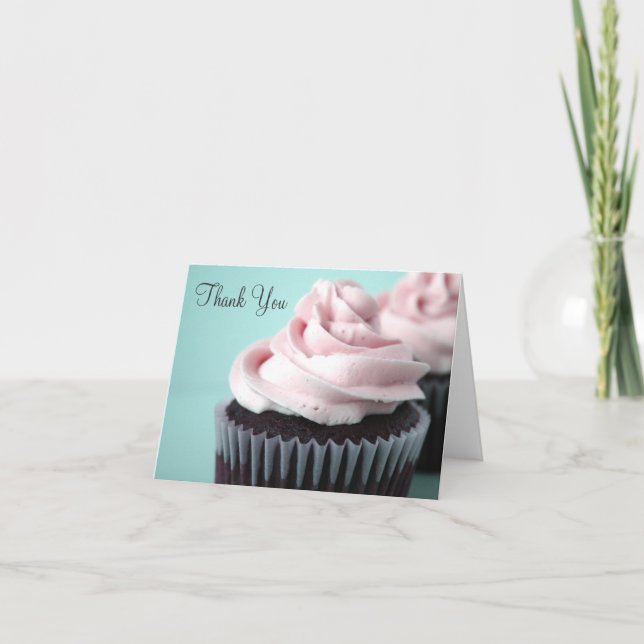 Chocolate Cupcakes Pink Vanilla Frosting Thank You Card (Front)