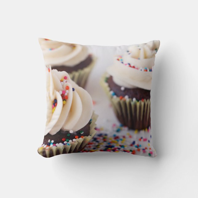 Chocolate Cupcakes Vanilla Frosting Sprinkles Cushion (Front)