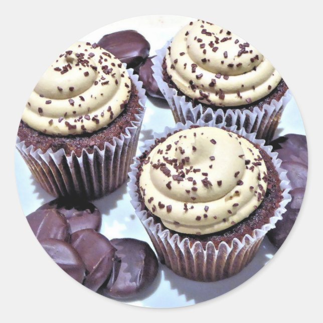 Chocolate Cupcakes White Icing Classic Round Sticker (Front)