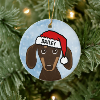Chocolate Dachshund Santa Wiener Dog Custom Name Ceramic Tree Decoration