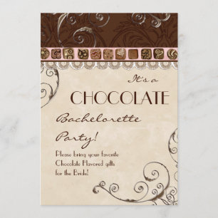 Chocolate Damask Swirl Batchelorette Party Invite