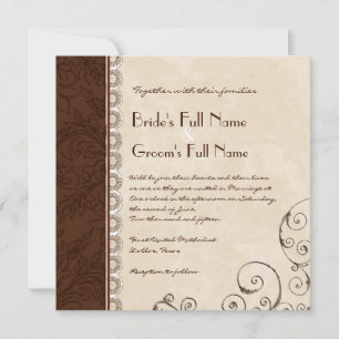 Chocolate Damask Swirl Bridal Shower Invitation
