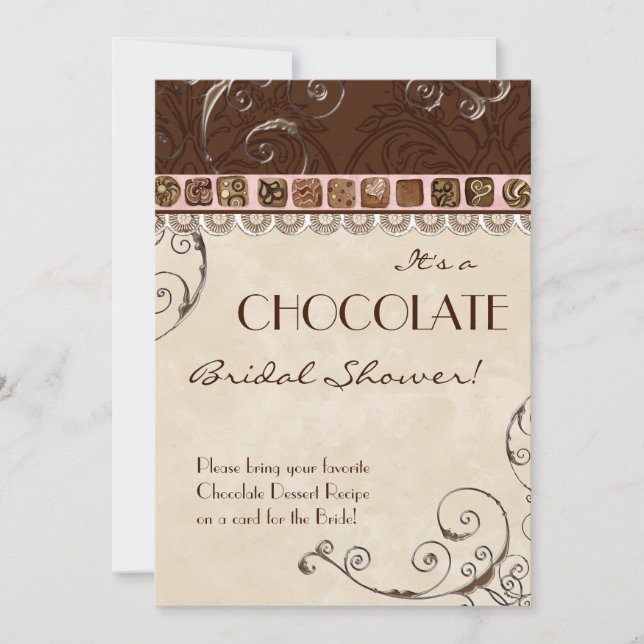 Chocolate Damask Swirl Bridal Shower Invitation (Front)