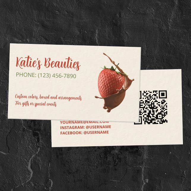 Chocolate-Dipped Strawberries Custom QR Business Card (Chocolate Strawberries)