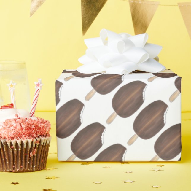 Chocolate Dipped Vanilla Ice Cream Popsicles Bars Wrapping Paper (Birthday Party)