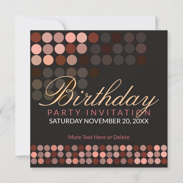 Chocolate Dots Stylish Disco Party Birthday Invita Invitation (Front)