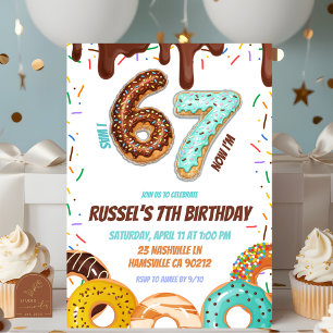 Chocolate Doughnut 67 Boy Birthday party Invitation