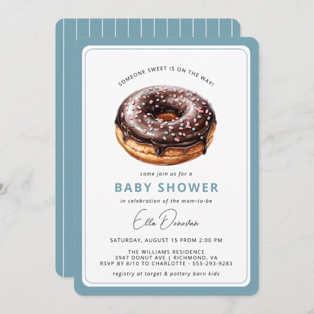 Chocolate Doughnut | Cute Blue Boy Baby Shower Invitation (Front/Back)