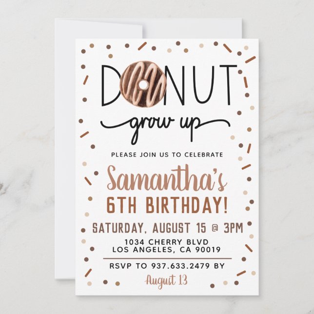 Chocolate Doughnut Grow Up Birthday Invitation (Front)